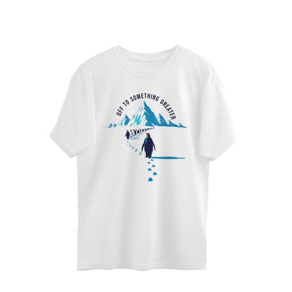 White M Motivational Penguin March - Off To Something Greater Graphic Merchandise Tshirt