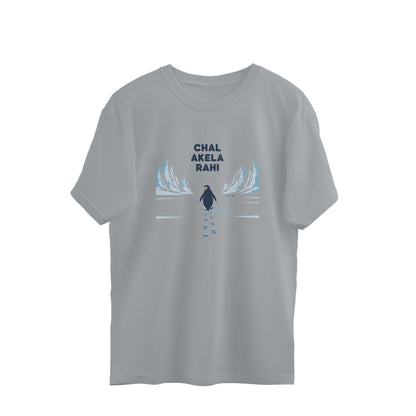 Silver Frost Chal Akela Rahi Penguin - Motivational Solo Journey Oversized Tshirt