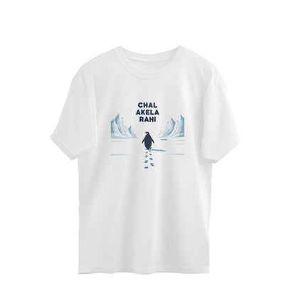 White Chal Akela Rahi Penguin - Motivational Solo Journey Oversized Tshirt