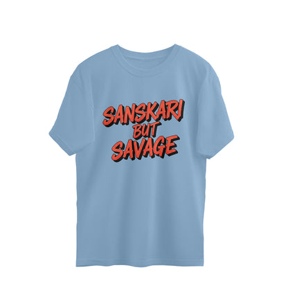 Baby Blue Sanskari But Savage Oversized T-Shirt | Premium Cotton Tee Oversized Tshirt