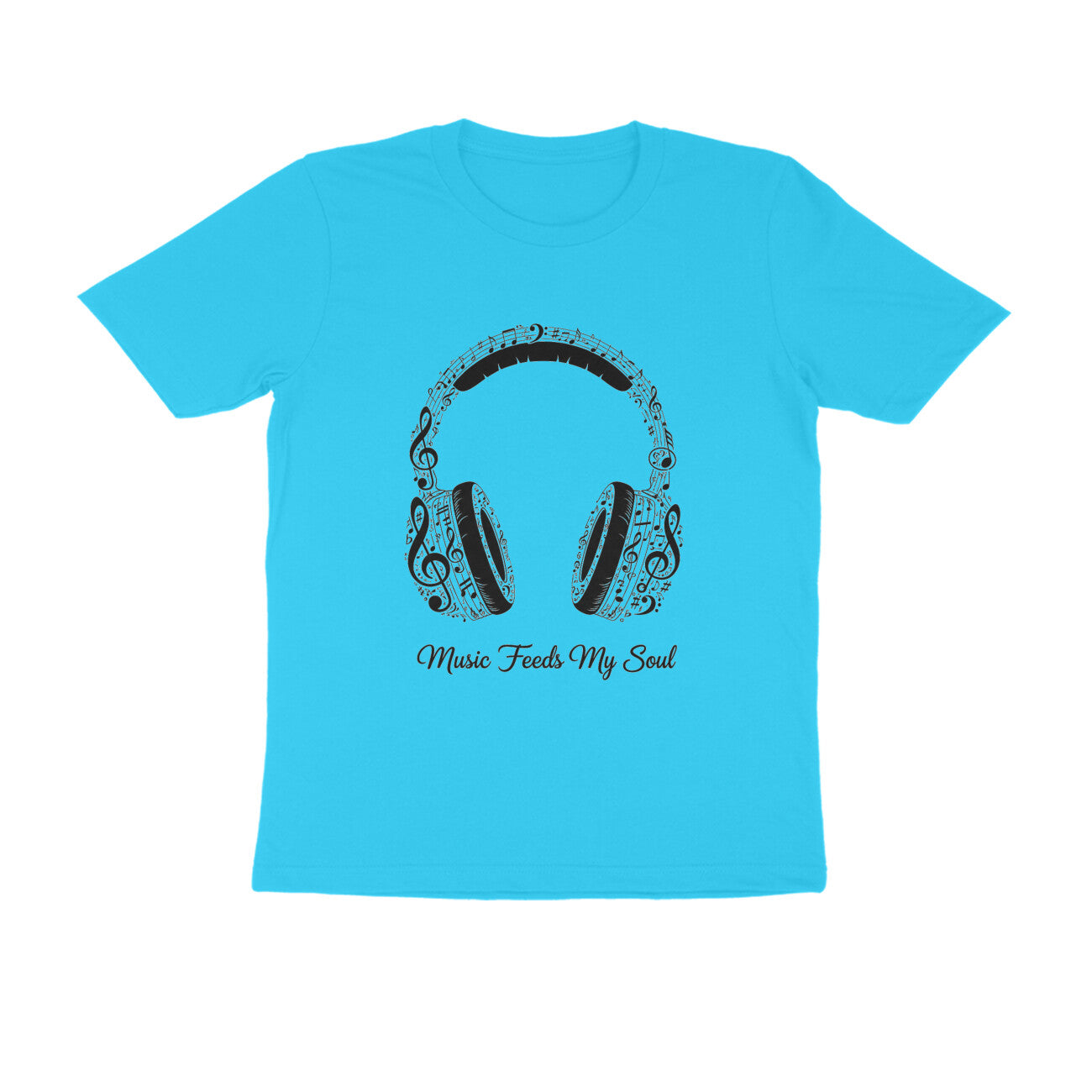Sky Blue Music Feeds My Soul Headphone Graphic T-Shirt | Music Lover Tee Tshirt