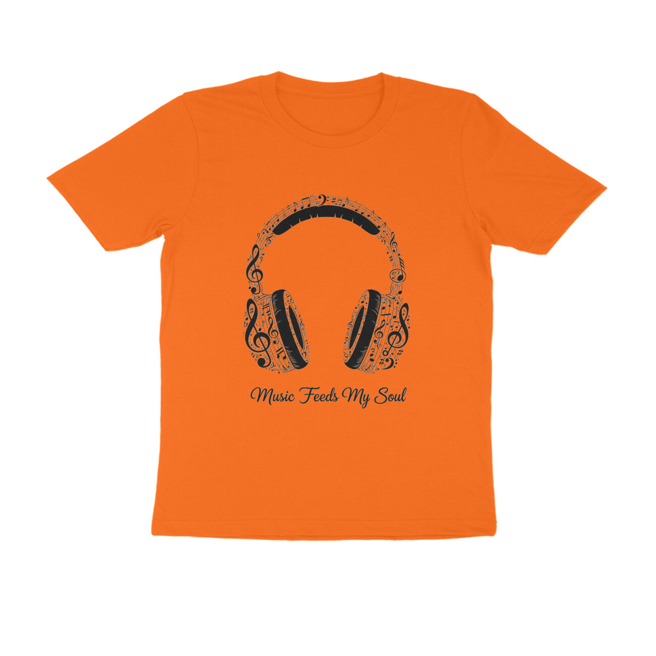 Orange Music Feeds My Soul Headphone Graphic T-Shirt | Music Lover Tee Tshirt