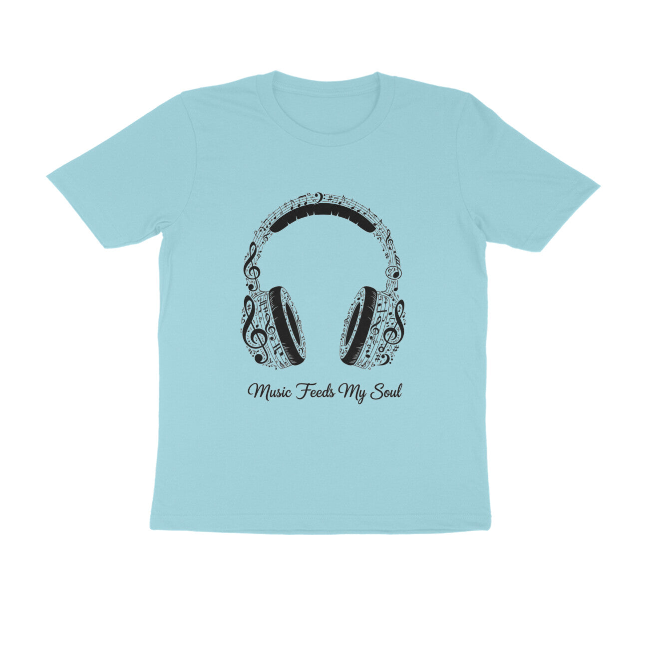 Surf Blue Music Feeds My Soul Headphone Graphic T-Shirt | Music Lover Tee Tshirt