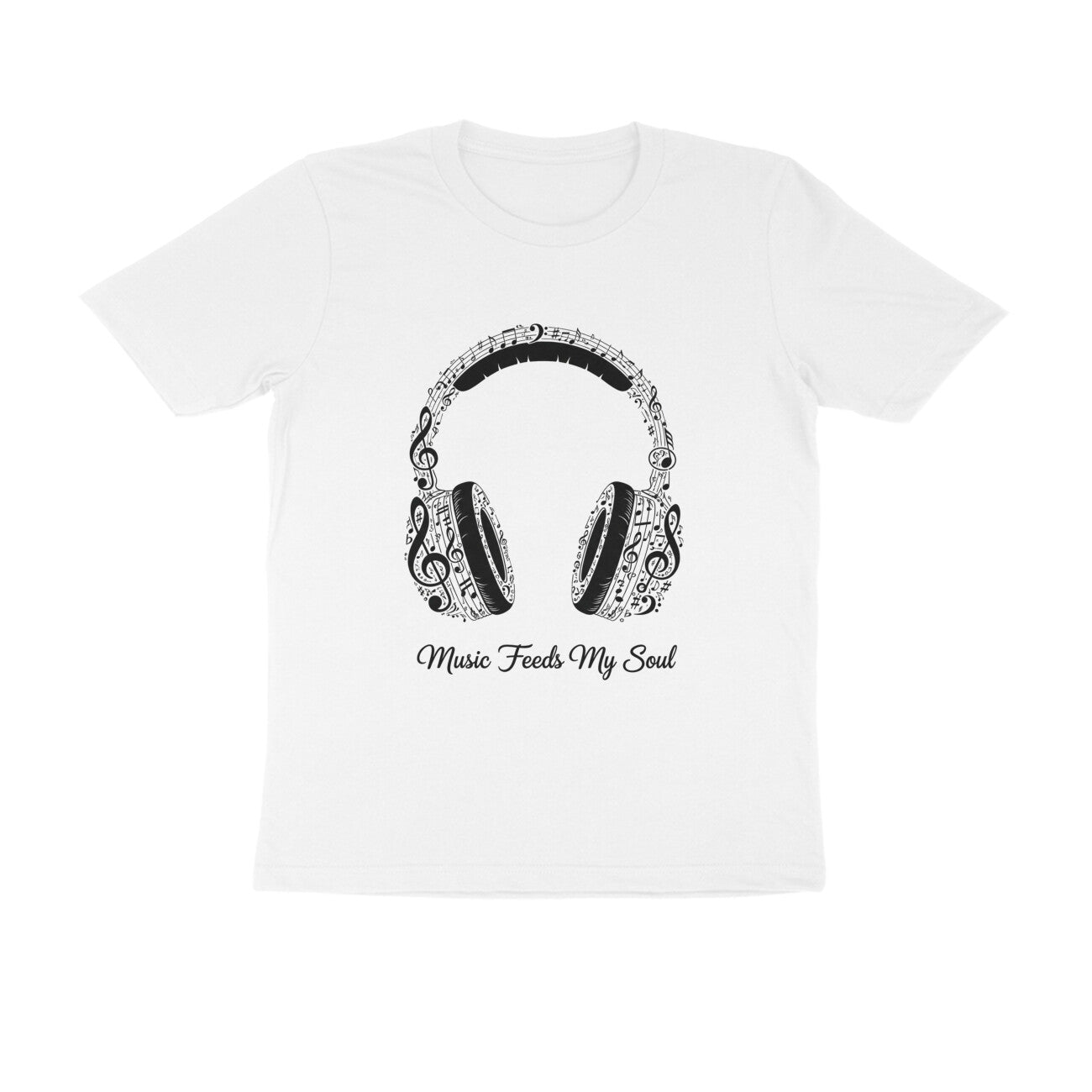 White Music Feeds My Soul Headphone Graphic T-Shirt | Music Lover Tee Tshirt
