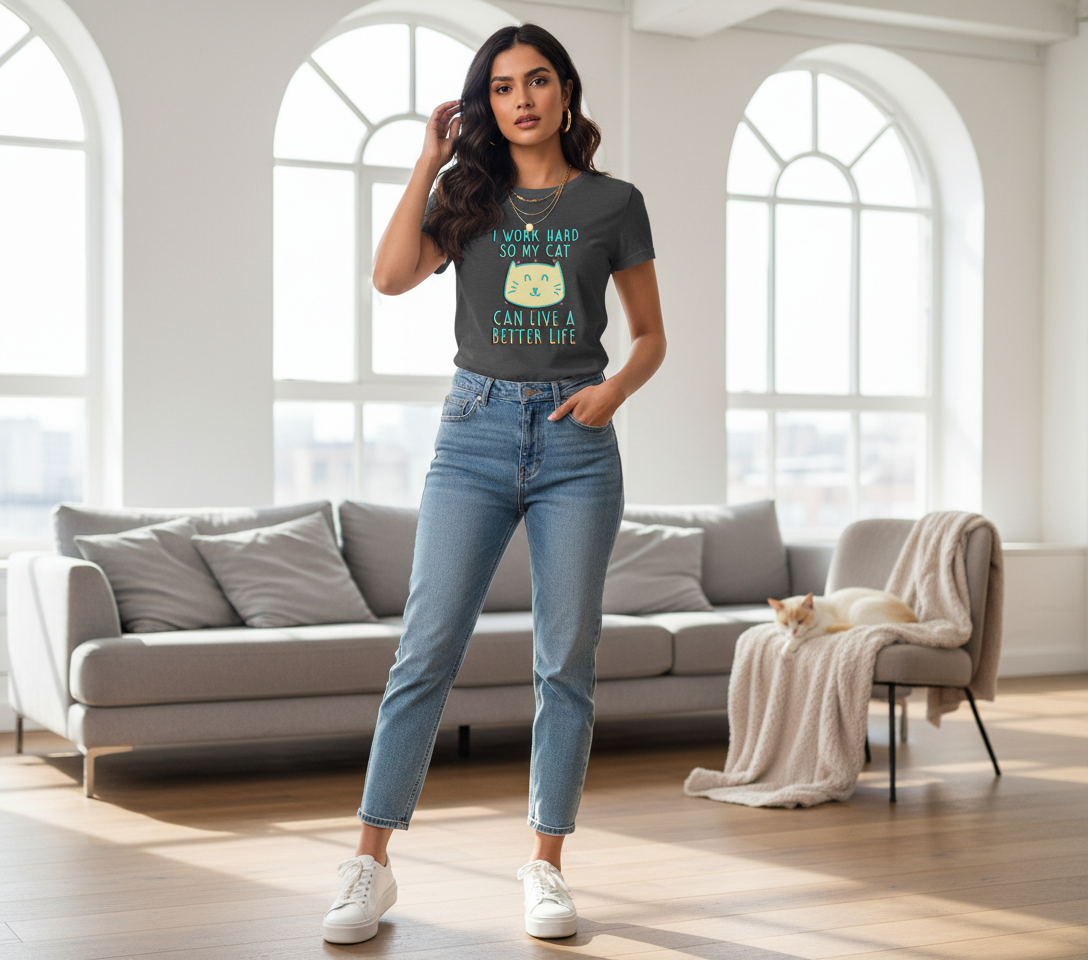 I Work Hard So My Cat Can Live A Better Life - Neon Cat Lover TShirt Tshirt