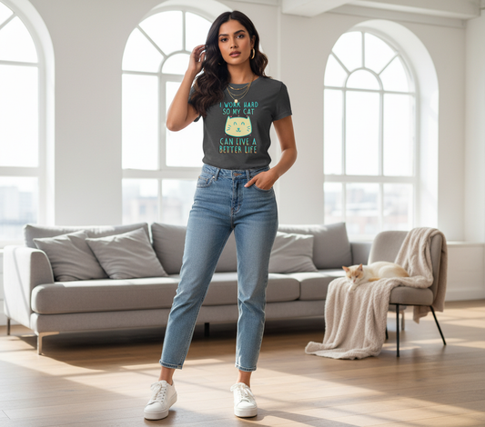 I Work Hard So My Cat Can Live A Better Life - Neon Cat Lover TShirt Tshirt