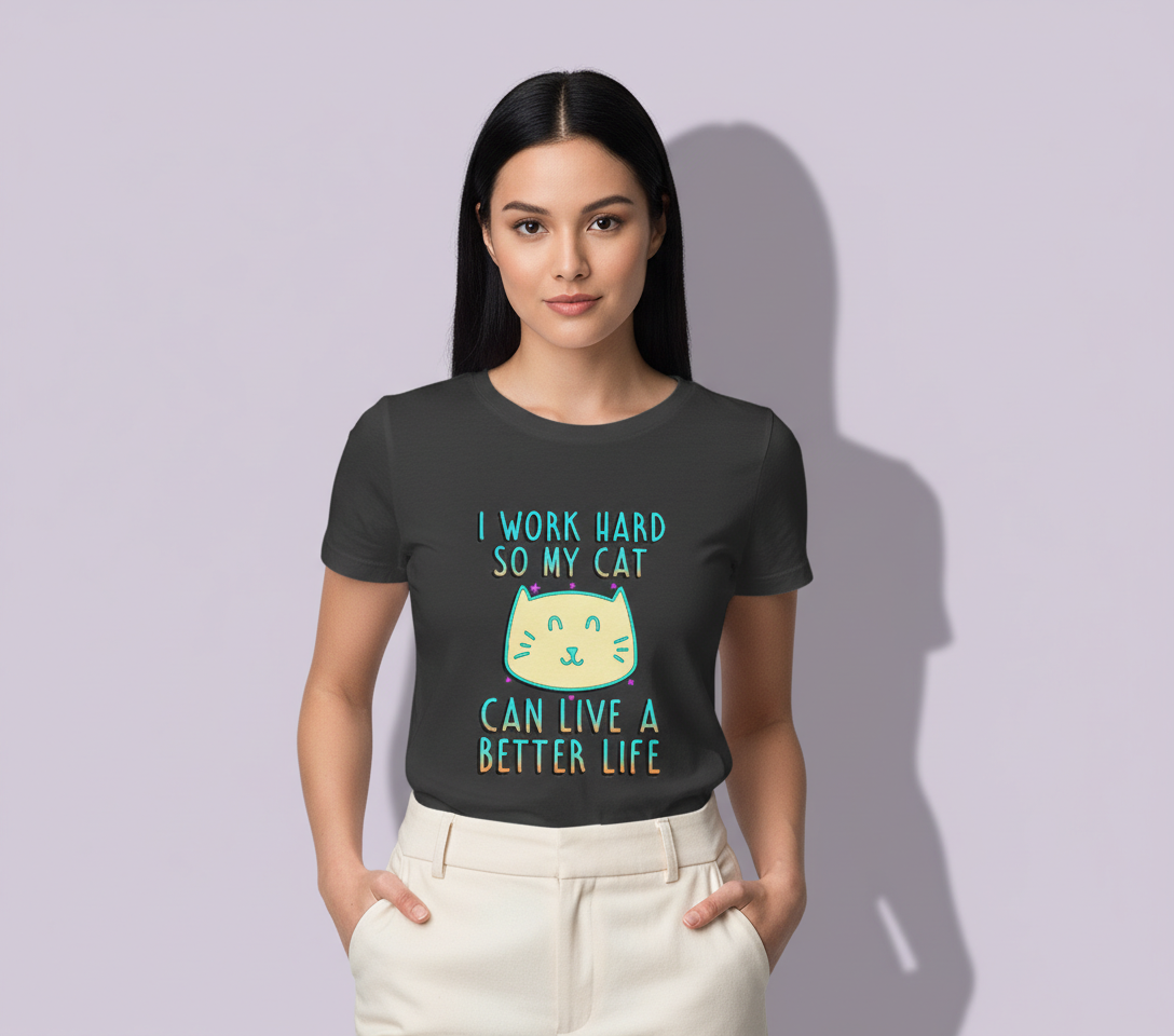 I Work Hard So My Cat Can Live A Better Life - Neon Cat Lover TShirt Tshirt