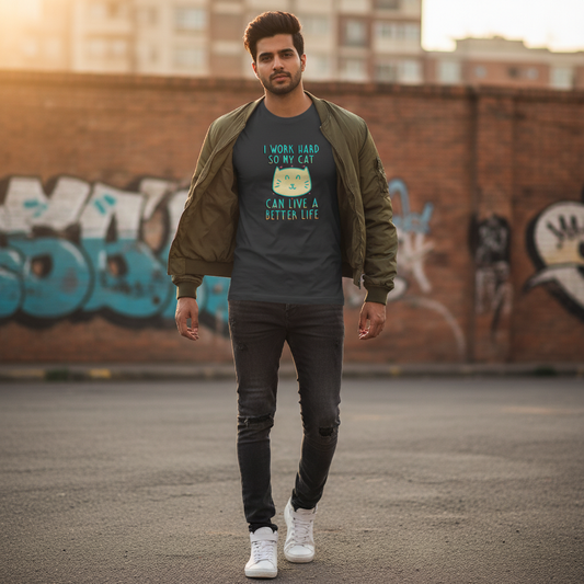 I Work Hard So My Cat Can Live A Better Life - Neon Cat Lover TShirt Tshirt