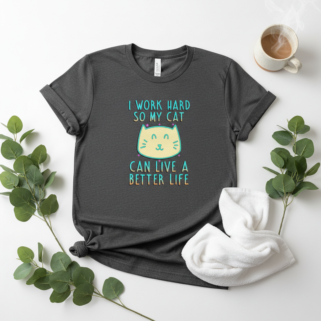 I Work Hard So My Cat Can Live A Better Life - Neon Cat Lover TShirt Tshirt
