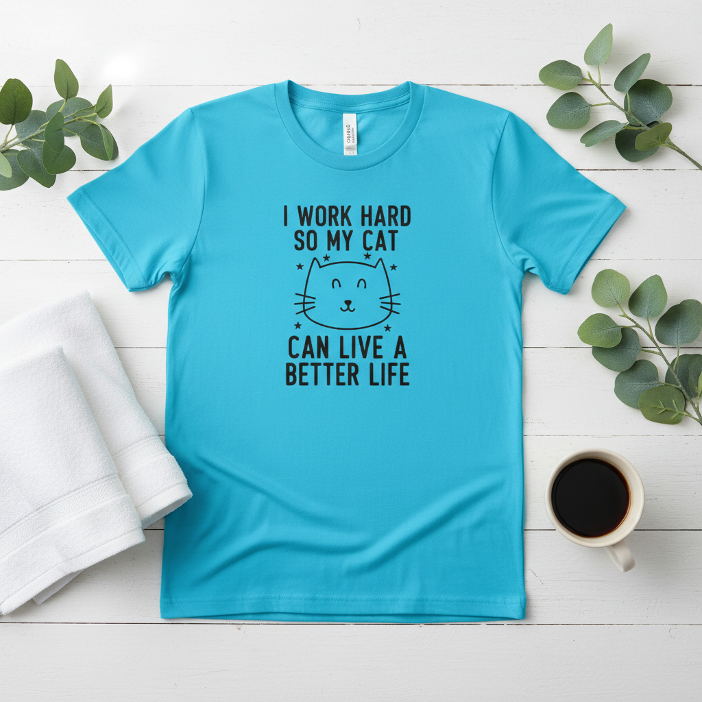 I Work Hard So My Cat Can Live A Better Life - Funny Pet Parent Quote| Minimalist Cat Outline Tshirt