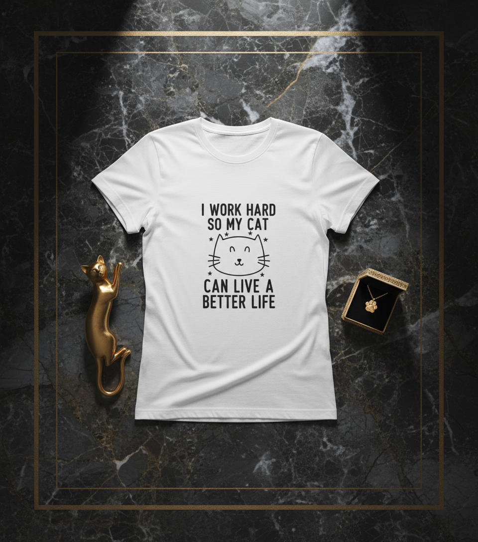I Work Hard So My Cat Can Live A Better Life - Funny Pet Parent Quote TShirt| Minimalist Cat Outline Tshirt