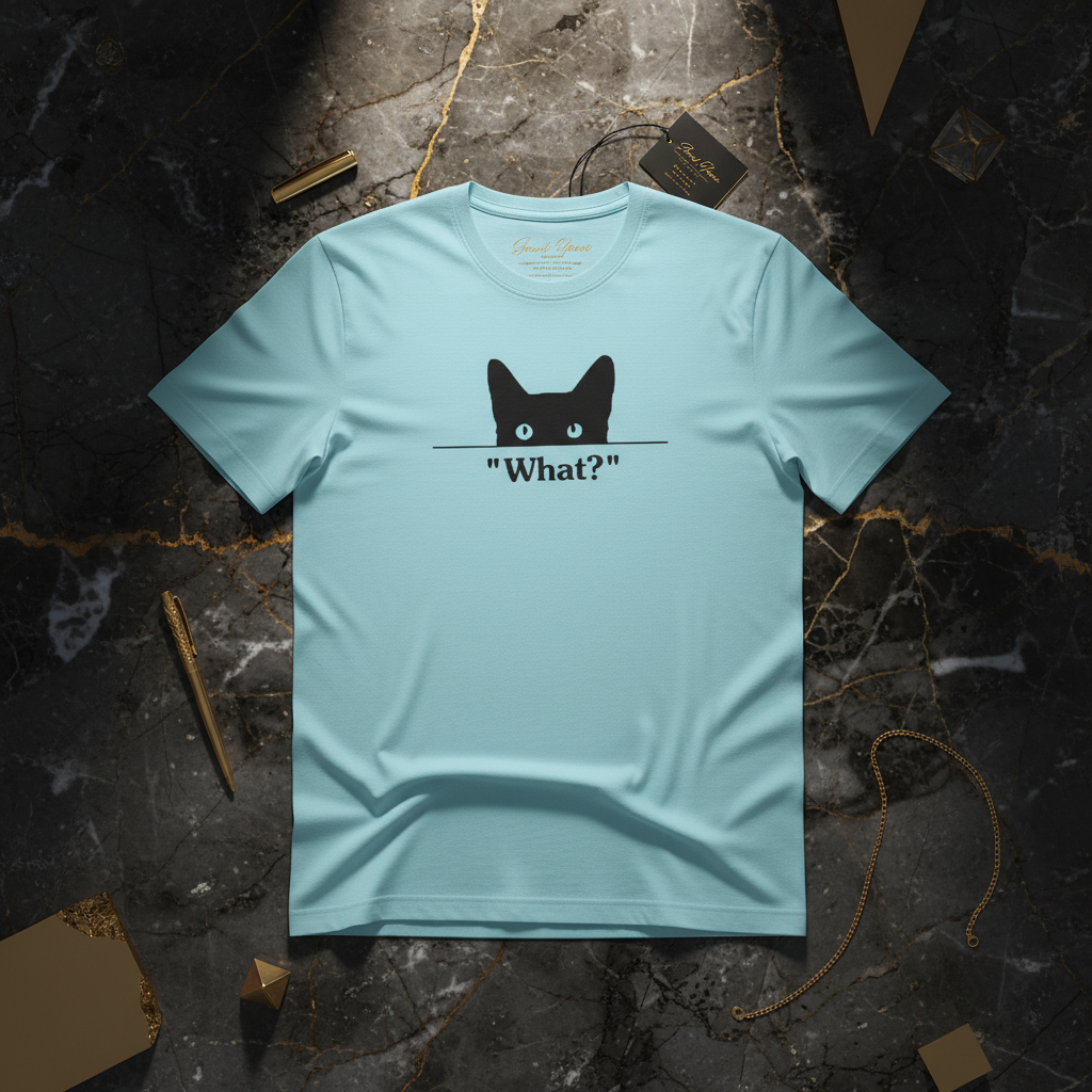 Peeking Black Cat 'What?' Funny Graphic Men's T-Shirt Tshirt