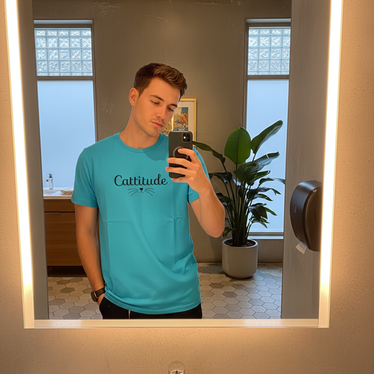 Cattitude Minimalist Typography Funny Cat Whiskers Men's Half Sleeve T-Shirt Tshirt