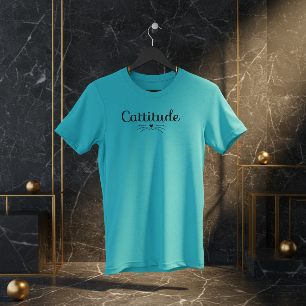 Cattitude Minimalist Typography Funny Cat Whiskers Men's Half Sleeve T-Shirt Tshirt