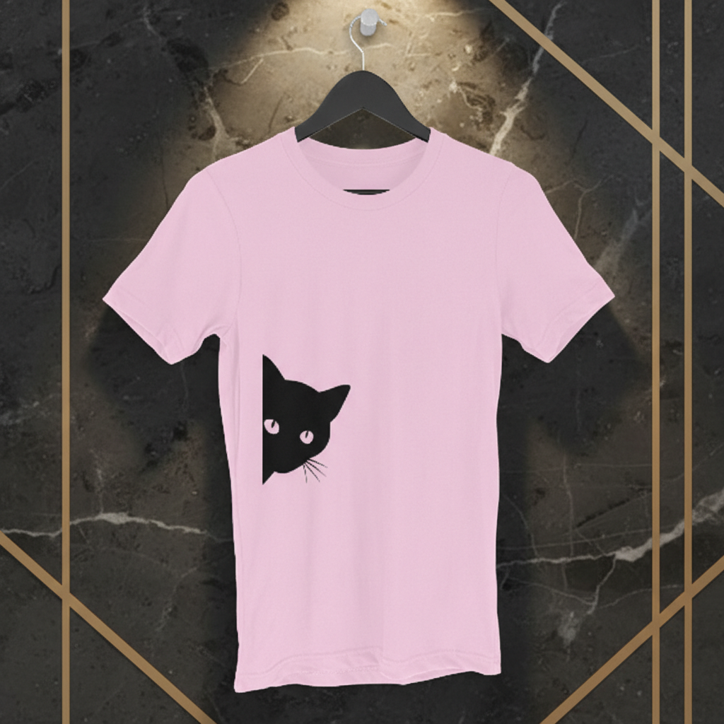 Peeking Black Cat Silhouette Men's Half Sleeve TShirt | Curious Minimalist Graphic Tee Tshirt