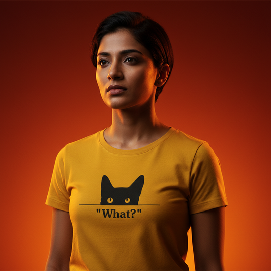 Peeking Black Cat "What?" TShirt - Funny Cat Mom Minimalist Women's Half Sleeve Tee Tshirt