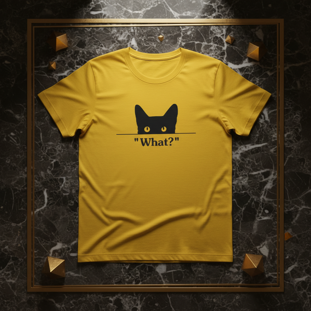 Peeking Black Cat "What?" TShirt - Funny Cat Mom Minimalist Women's Half Sleeve Tee Tshirt