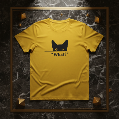 Peeking Black Cat "What?" TShirt - Funny Cat Mom Minimalist Women's Half Sleeve Tee Tshirt