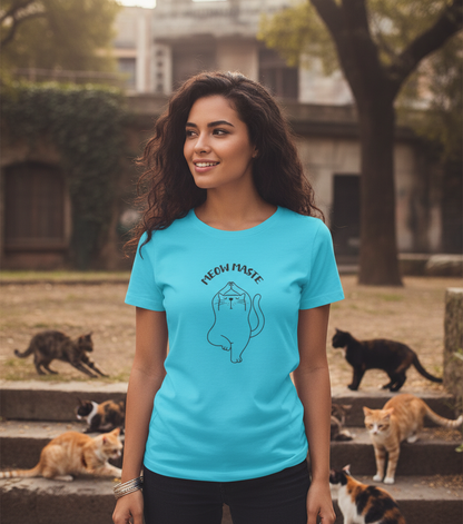 Meow Maste Cat Yoga T-shirt - Minimalist Zen Women's Half Sleeve Tee Tshirt