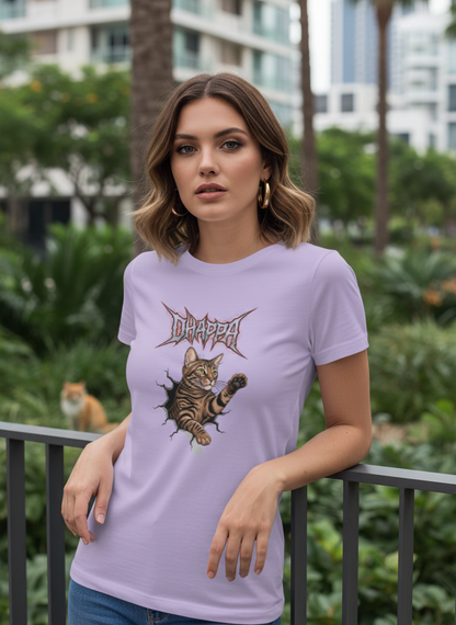DHAPPA Cat Heavy Metal Logo Women's Half Sleeve TShirt - Funny Tabby Graphic Tee Tshirt