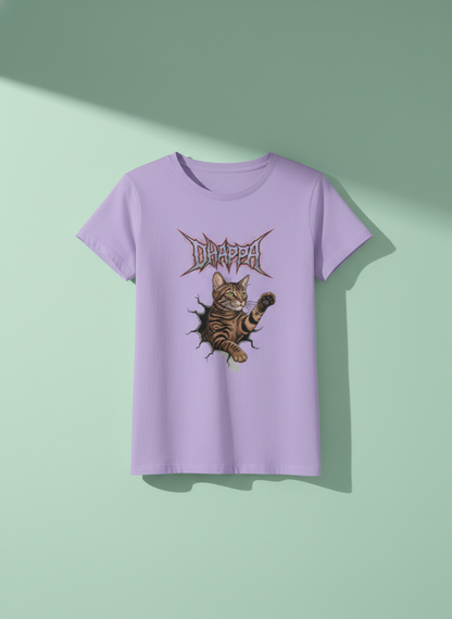 DHAPPA Cat Heavy Metal Logo Women's Half Sleeve TShirt - Funny Tabby Graphic Tee Tshirt