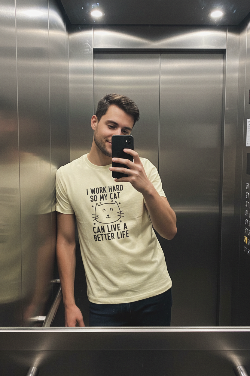 I Work Hard So My Cat Can Live A Better Life - Funny Pet Parent Quote| Minimalist Cat Outline Tshirt