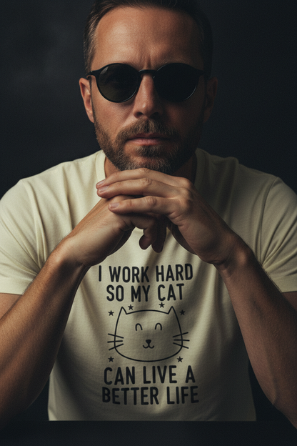 I Work Hard So My Cat Can Live A Better Life - Funny Pet Parent Quote| Minimalist Cat Outline Tshirt