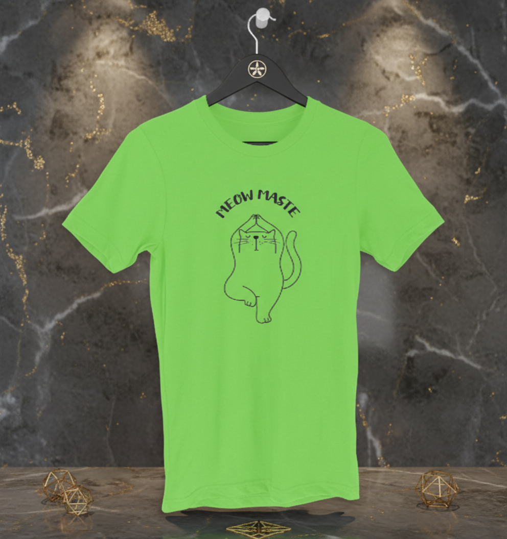 Meowmaste Yoga Cat T-Shirt for Men - Funny Fitness Line Art Tshirt