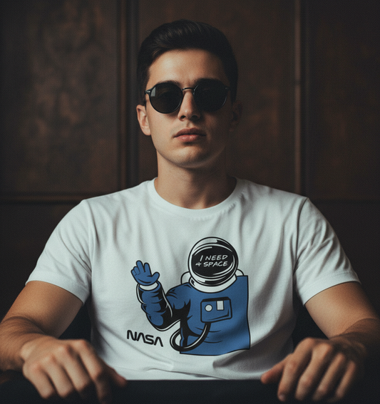 "I Need My Space" Funny Astronaut Retro Cartoon Men's T-Shirt | Introvert Gag Tee Tshirt
