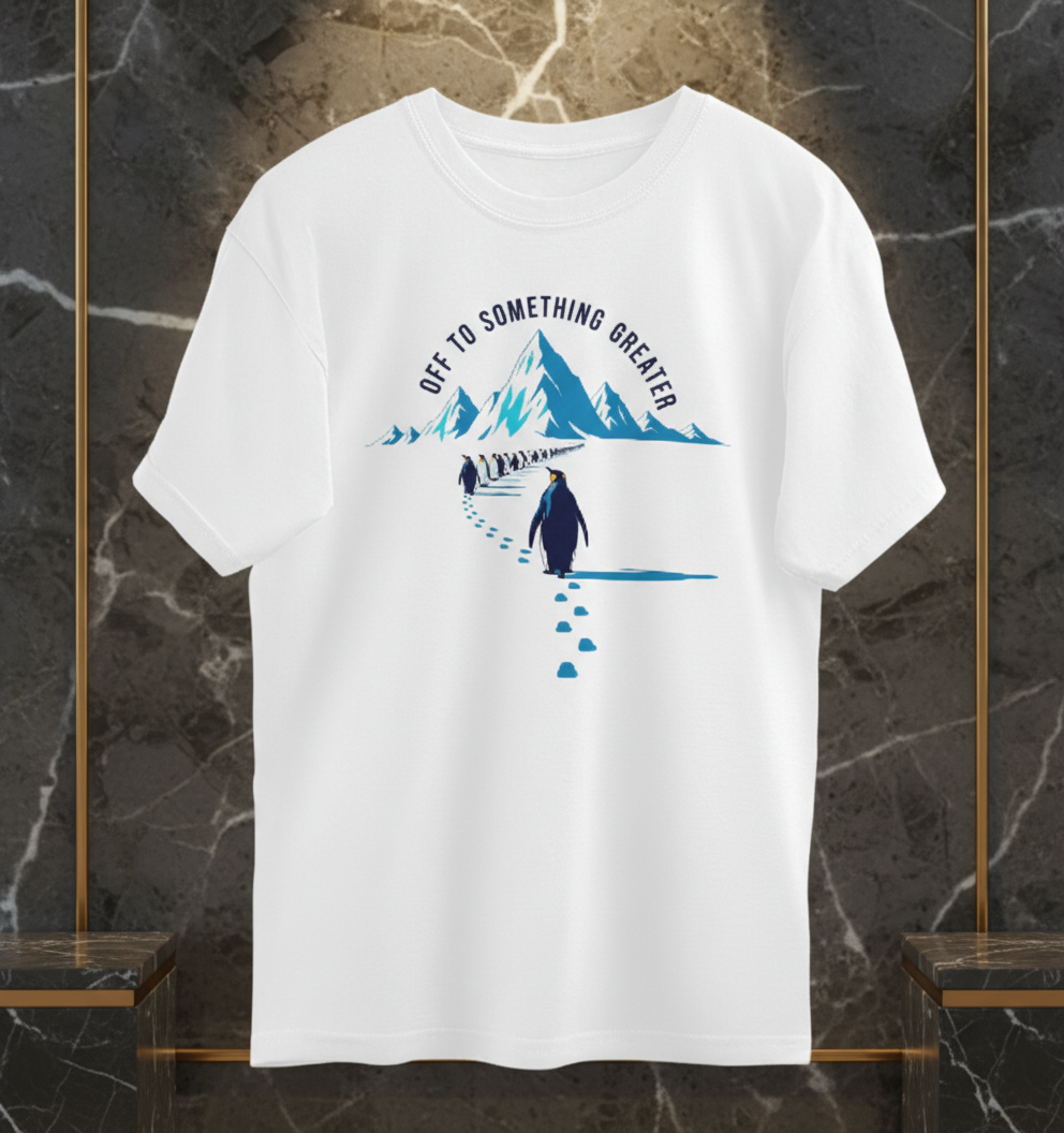 Motivational Penguin March - Off To Something Greater Graphic Merchandise Tshirt