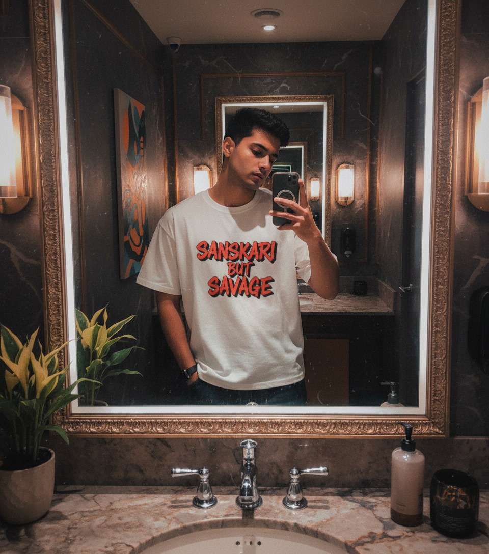 Sanskari But Savage Oversized T-Shirt | Premium Cotton Tee Oversized Tshirt