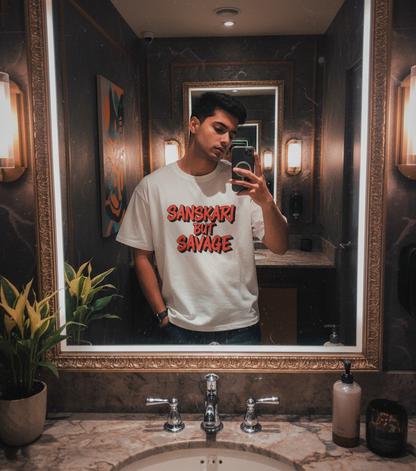 Sanskari But Savage Oversized T-Shirt | Premium Cotton Tee Oversized Tshirt