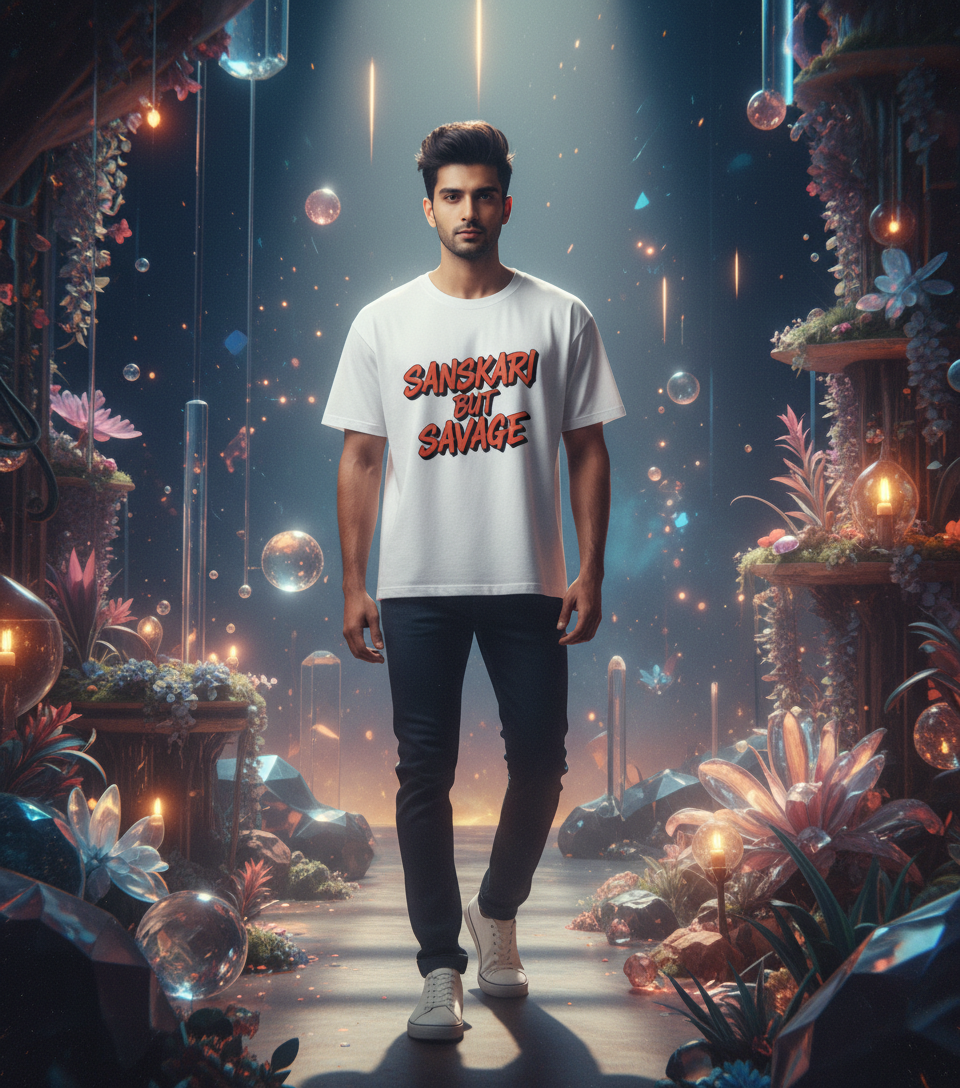 Sanskari But Savage Oversized T-Shirt | Premium Cotton Tee Oversized Tshirt