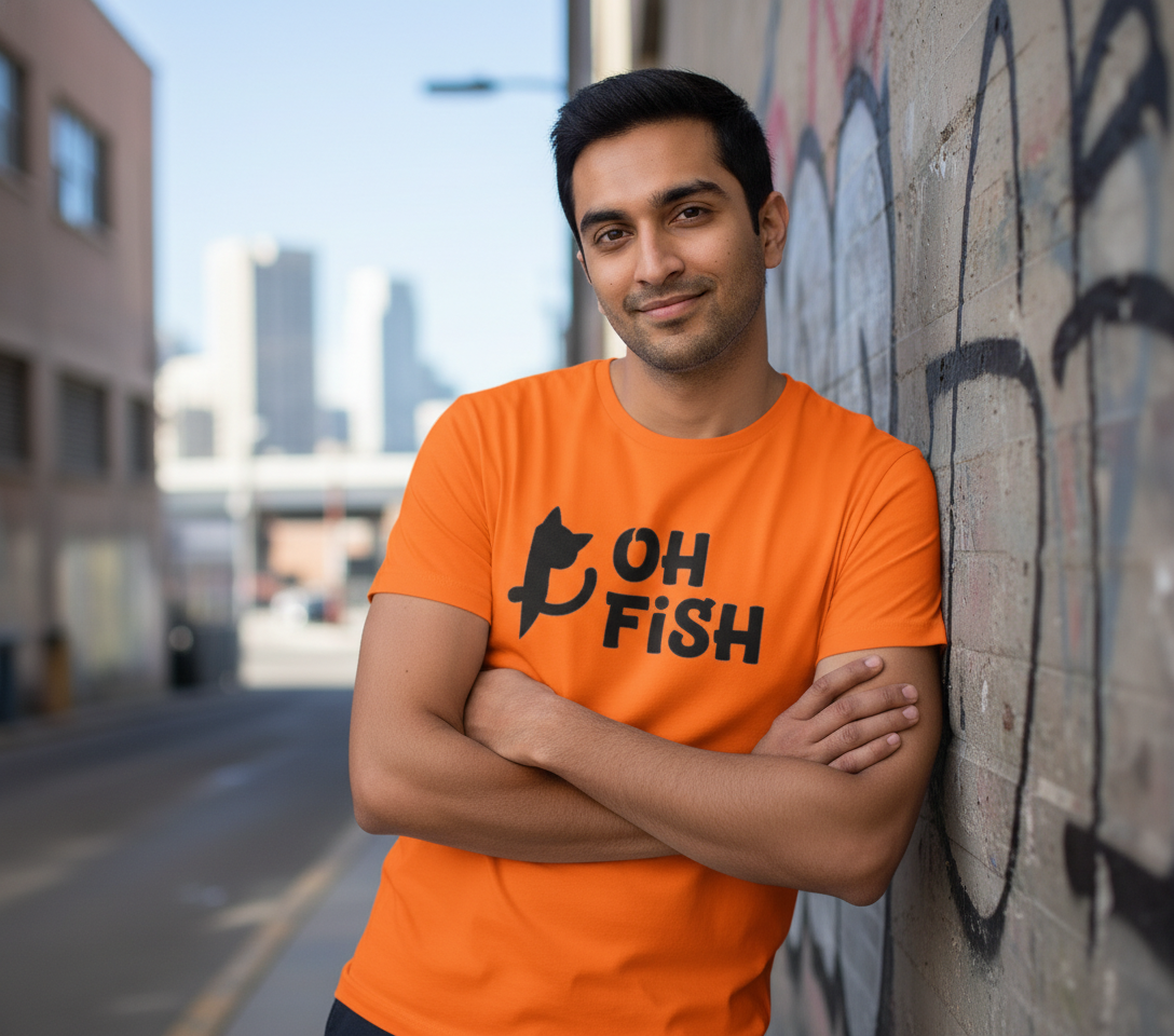 OH FISH Funny Cat Quote Minimalist Line Art T-Shirt Tshirt