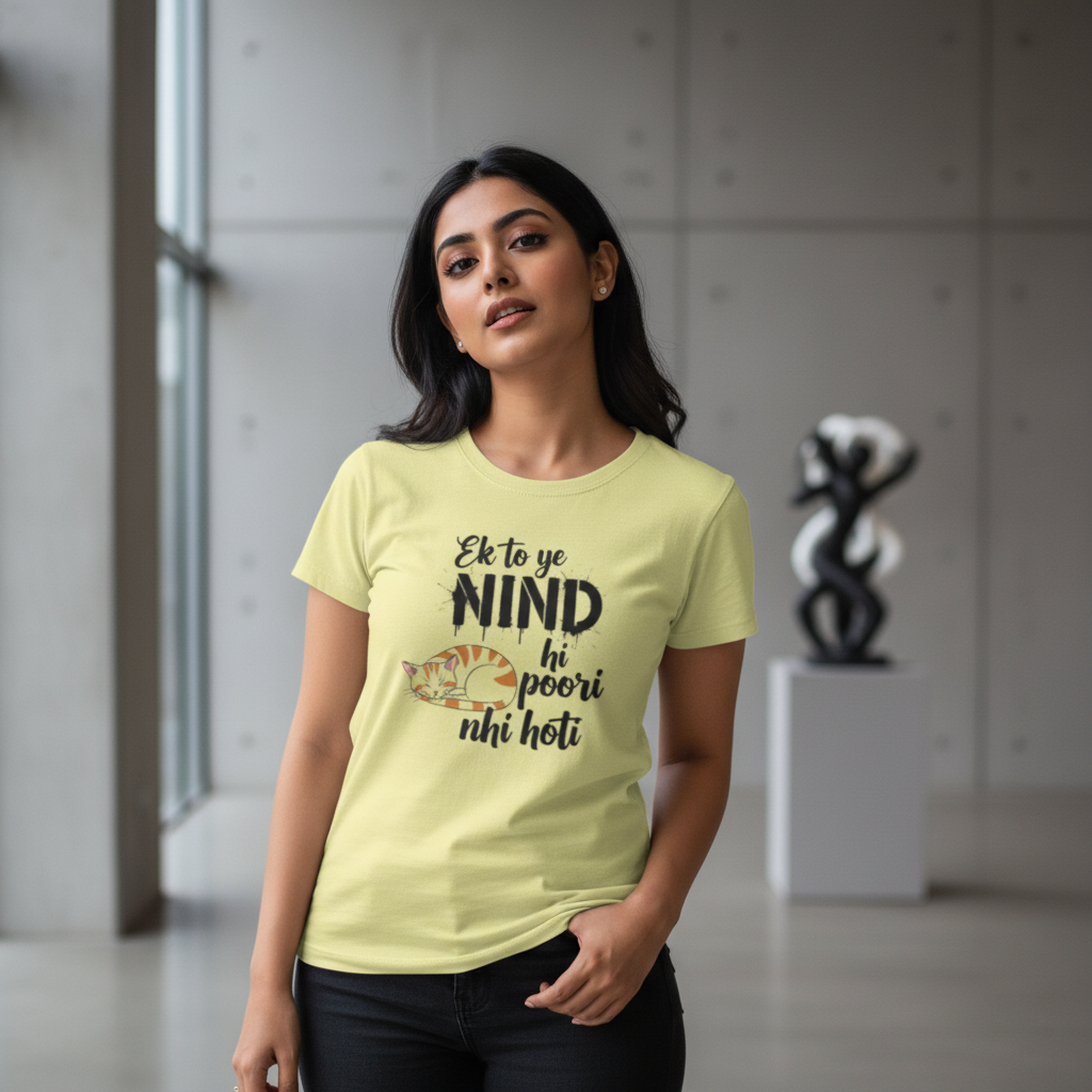 Nind Hi Poori Nahi Hoti Funny Sleep Quote Cat T-shirt Tshirt