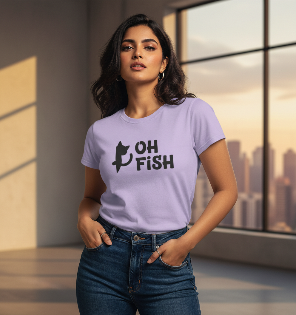 Oh Fish Cat Women's T-Shirt - Funny Minimalist Kitty Quote Apparel Tshirt