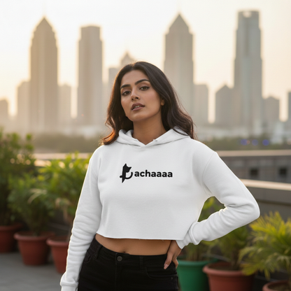 Achaaaa Minimalist Cat Logo Women's Crop Hoodie | Aesthetic Pet Mom Sweatshirt Hoodies