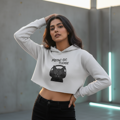 Aesthetic DJ Cat Headphones Crop Hoodie - Meow-sic Please Streetwear Hoodies