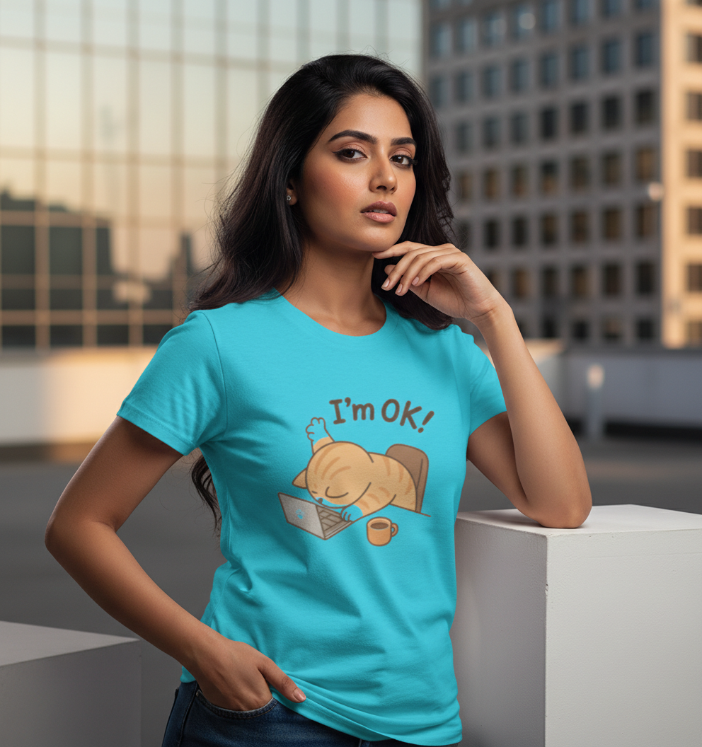 Burnout Cat "I'm Ok" Graphic Tee Tshirt