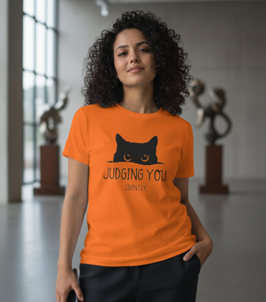 "Judging You Silently" Peeking Cat Tshirt