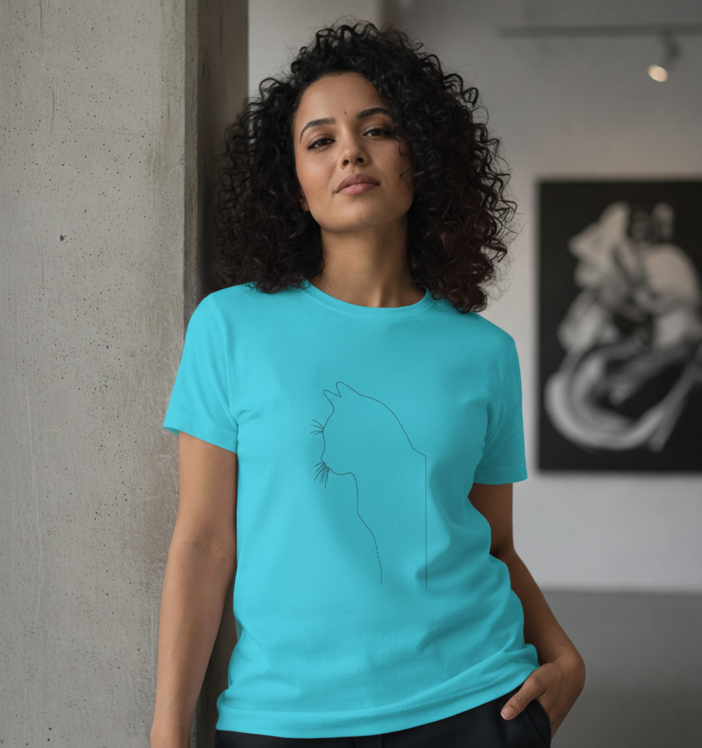 Minimalist Cat Line Art Tee Tshirt