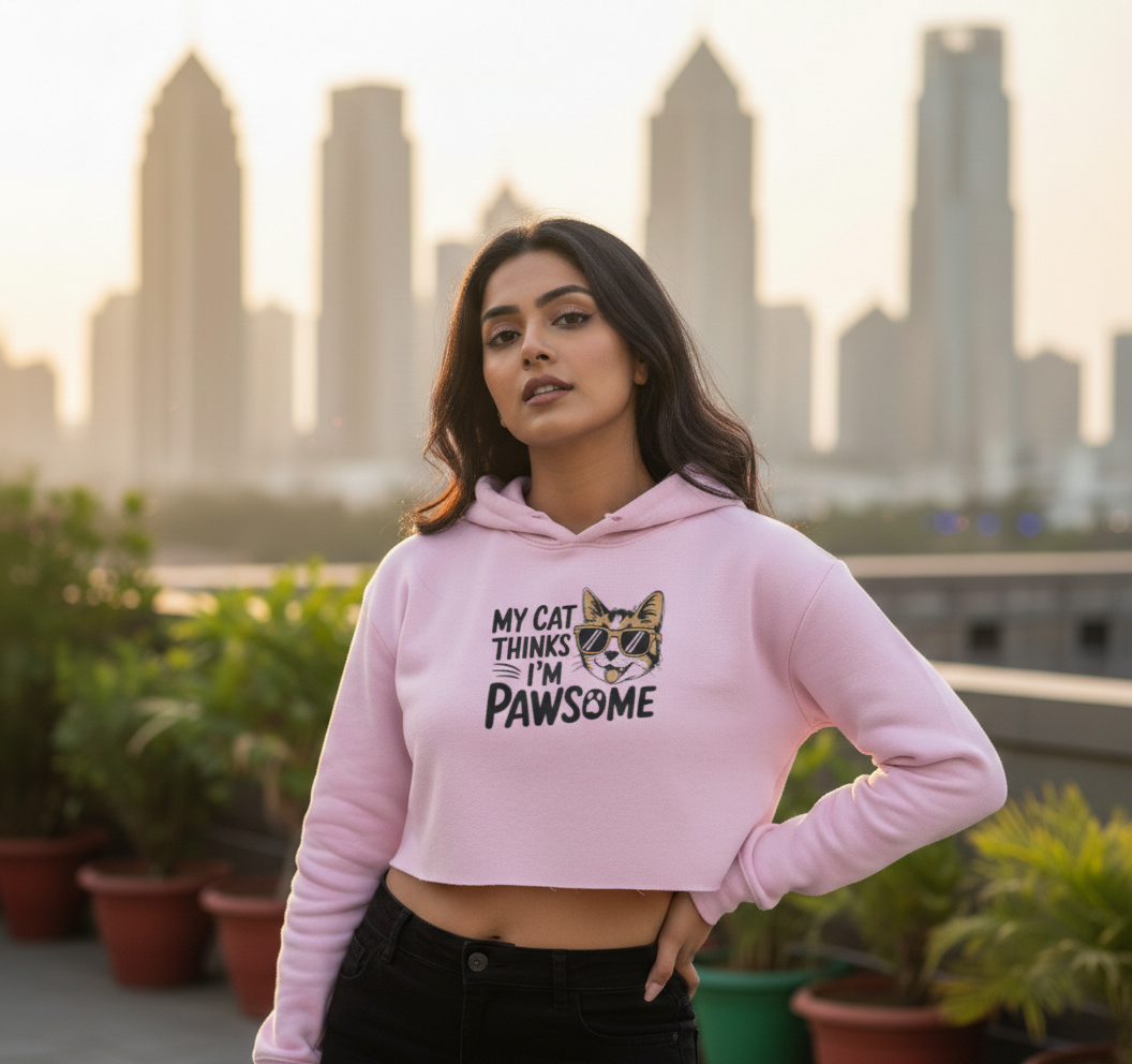 Pawsome Cat Mom Crop Hoodie Hoodies