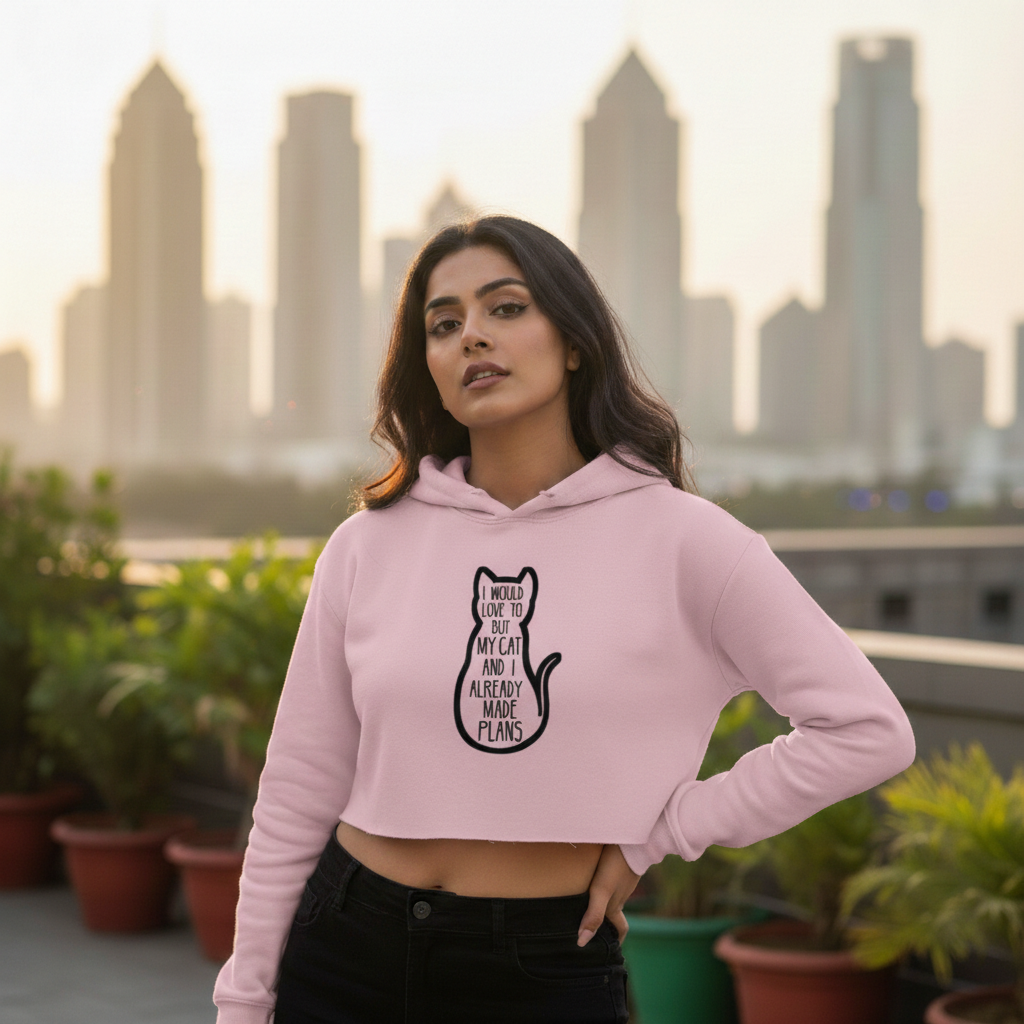 "My Cat And I Made Plans" Women's Crop Hoodie Hoodies