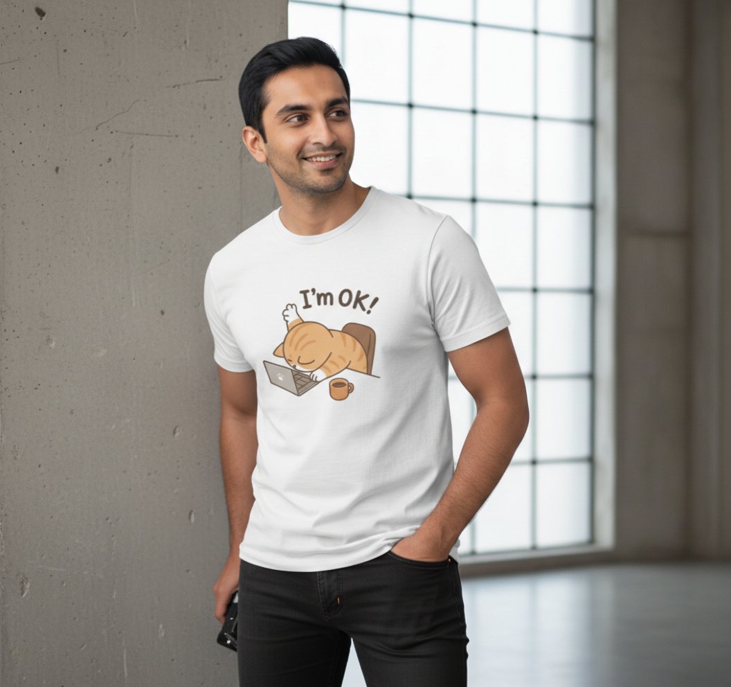 "I'm Ok" Funny Work Cat Men's T-Shirt Tshirt